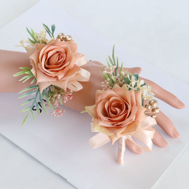 Blush Artifical Flowers Wrist Corsage Rose Flower Bridesmaid Marriage Party Wedding Accessories