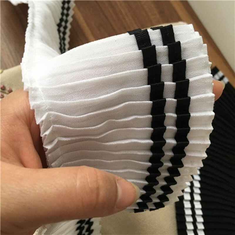 ワイド 8.5 センチメートルカレッジスタイル白黒弾性プリーツシフォンの縫製チュールレースリボンエッジトリム用ドレスの布 DIY 用品