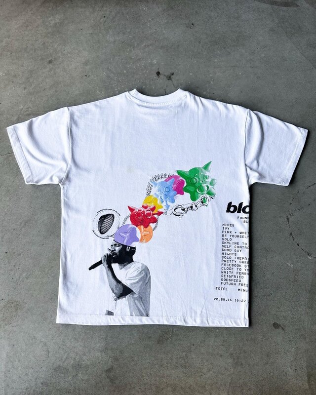 T-shirt a maniche corte stampata con ritratto di strada retrò americano da uomo y2k Goth Harajuku coppia di moda casual sciolto top oversize