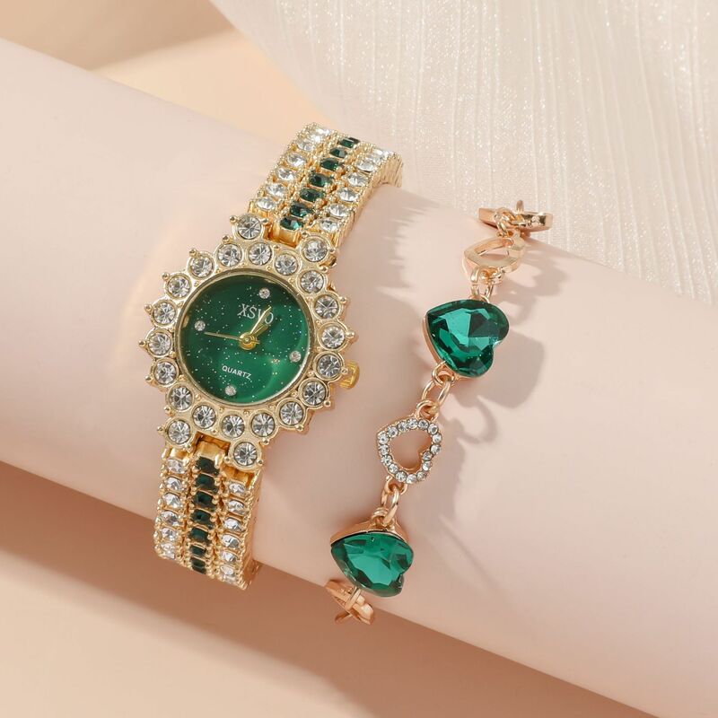 Luxury Watch Women Ring Necklace Earring Rhinestone Fashion Wristwatch Casual Ladies Bracelet Quartz Watches Jewelry Set Clock