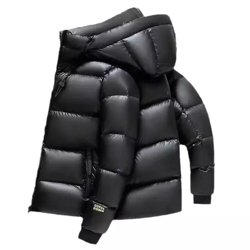 남성용 화이트 덕 다운 코트, 레트로 라이트, 얇은 다운 재킷, 단색 루즈 후드 오버코트, 겨울 패션, H381