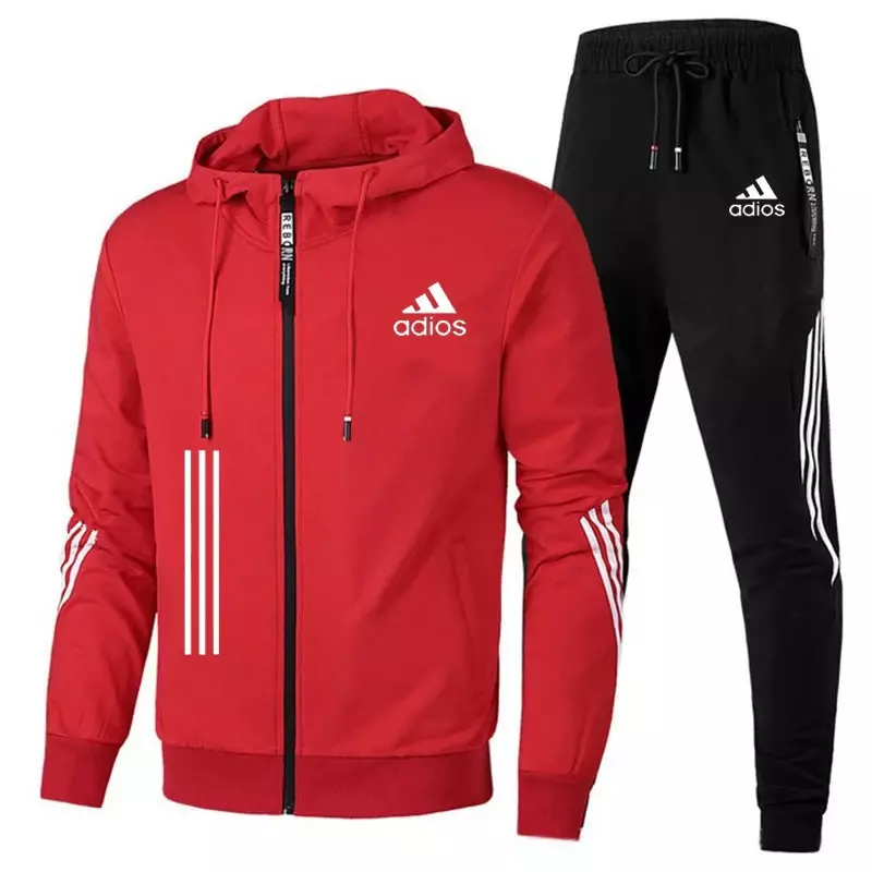 2024 merek baru pakaian olahraga pria Set 2 potong Hoodie dan celana pakaian olahraga kasual pakaian Gym Jogging setelan pria hitam merah