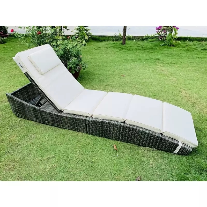 Kursi santai kolam renang anyaman lipat rotan matahari tempat tidur teras sofa kursi malas Set yang dapat disesuaikan dari 2 pengiriman gratis kursi santai