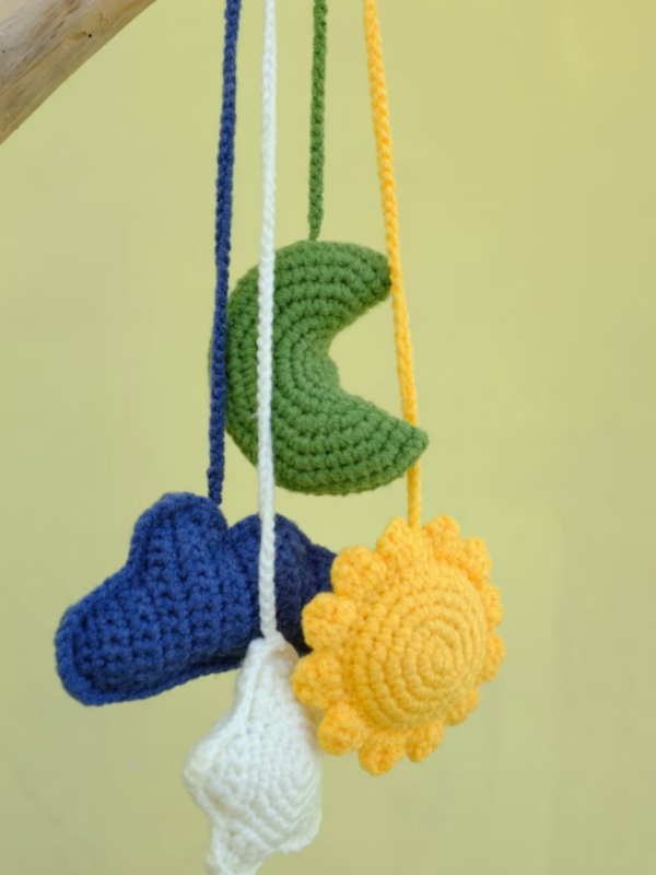Porte-clés tissé à la main avec pendentif tricoté mignon pour sac, lune, soleil, nuage, étoile, décoration de voiture, cadeau créatif, 2023