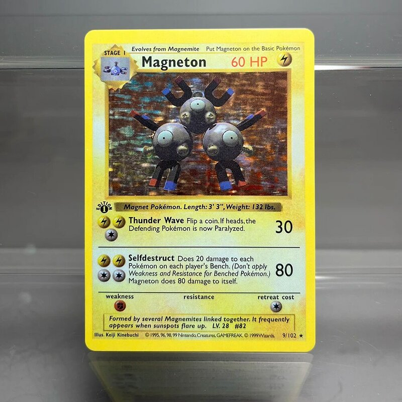 Juego de cartas de Pokémon de 1ª edición para niños, juego básico de aluminio, Charizard, Pikachu, Alakazam, juguetes de colección, 1996