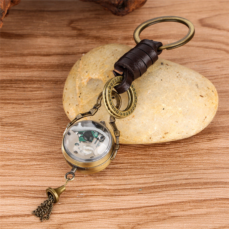 Reloj de bolsillo analógico de cuarzo con forma de bola redonda para hombre y mujer, colgante antiguo con número romano, llavero, cuerda, coleccionable