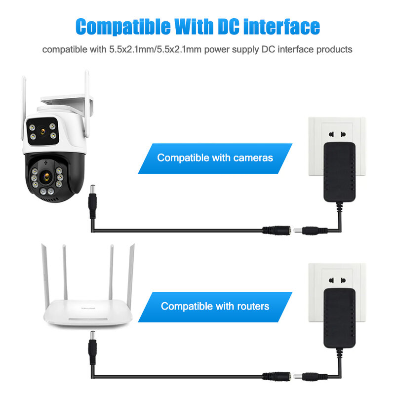 DC Plug para câmera CCTV, cabo de extensão, 6 metros, DC 12 V Power, 5.5mm x 2.1mm, 20 FT, 3M, 6 M, 10M, 12 Volt