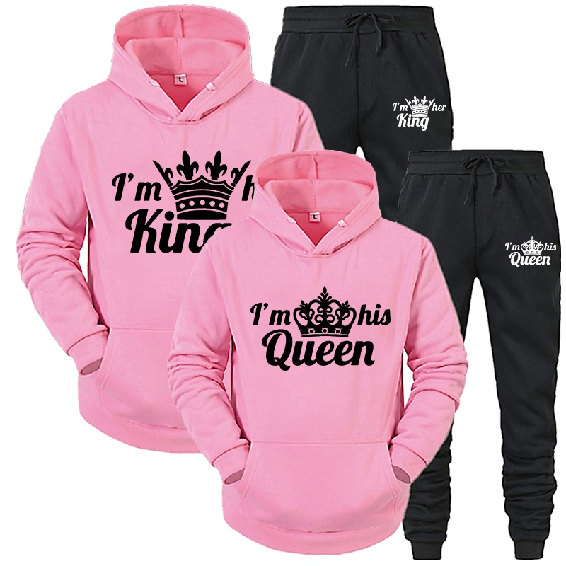 Lover Trainingspak Hoodies Afdrukken Koningin Koning Paar Sweatshirt Plus Size Hooded Kleding Hoodies Vrouwen Tweedelige Set