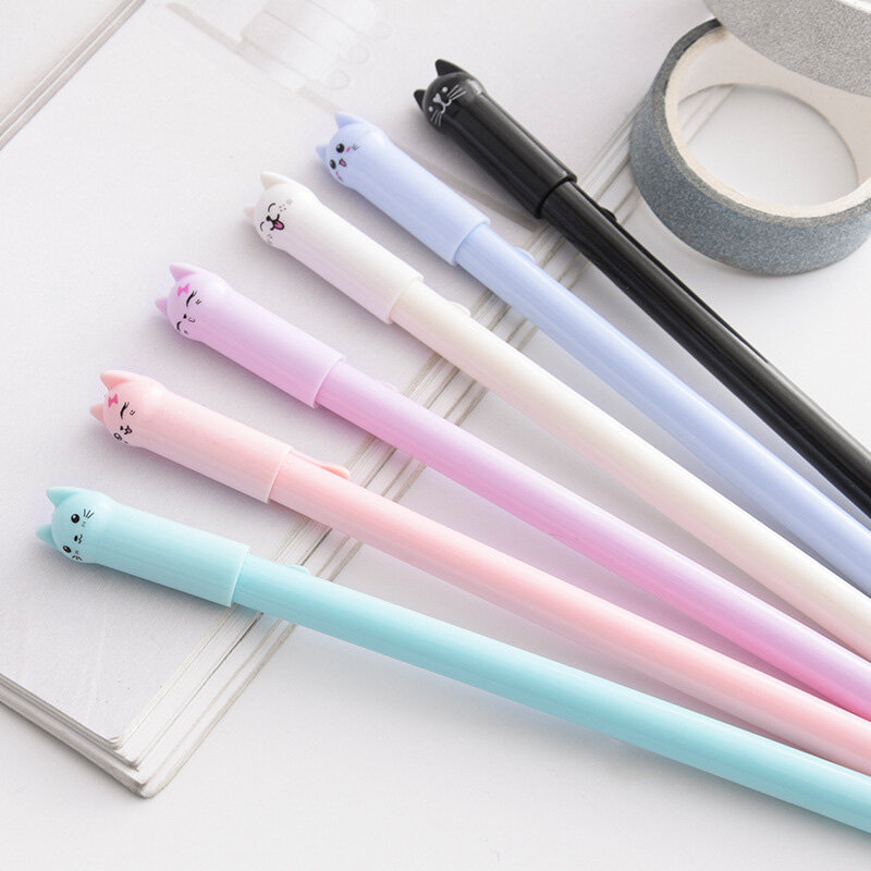 6 sztuk/zestaw Kawaii Cat Gel Pen 0.38mm kreatywny śliczne neutralne pióro atramentowe dzieci prezent szkolne materiały biurowe do pisania piśmienne