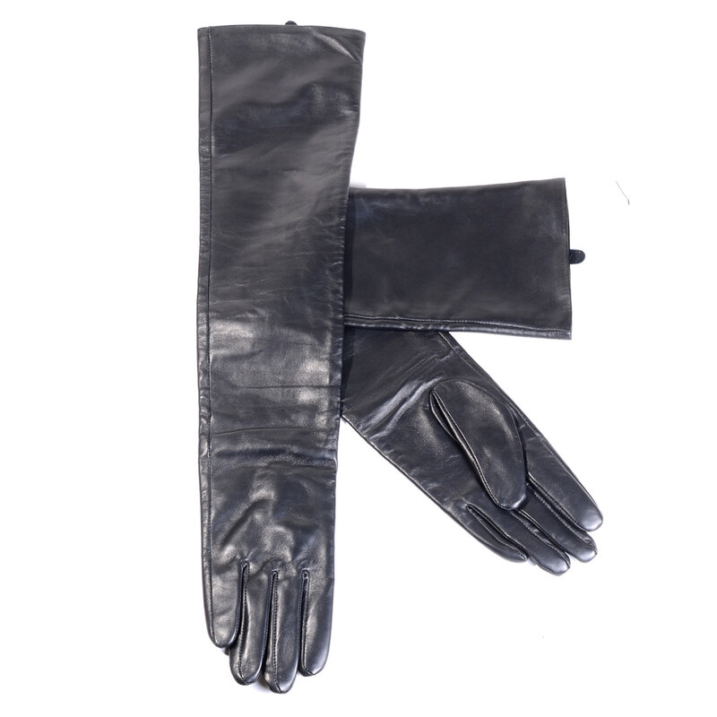 50 60 70 80cm Men's Male 100% Real Leather Sheep Skin Black Performance  Overlength Opera/Long Gloves