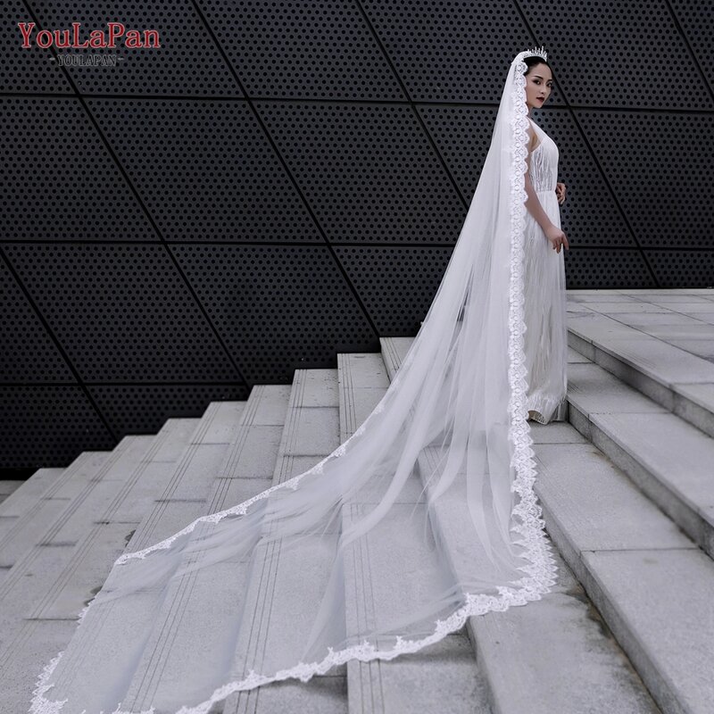 YouLaPan V152 Kerudung Pengantin Mantel Renda Penuh Tepi Kerudung Pernikahan Panjang Katedral Renda Kerang Potong Ekstra Panjang Kerudung Pernikahan Kerajaan