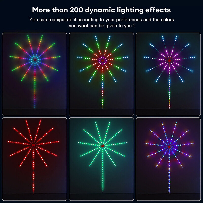 Inteligente Firework LED Light Strip, APP Controle Remoto, Som Ativado, Lâmpada Atmosfera, Decoração de Festa de Casamento, Feriado, DIY