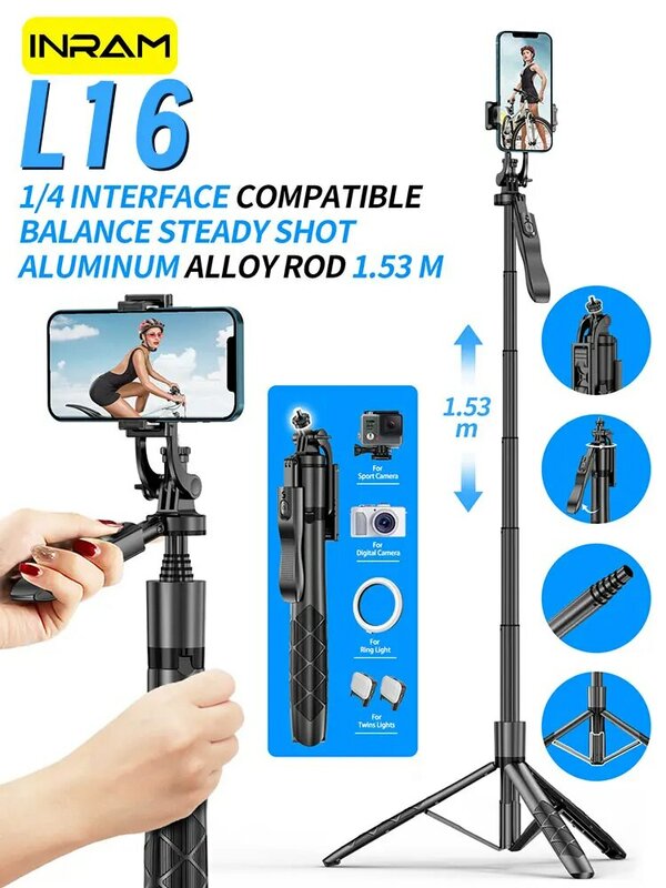 INRAM-L16 Draadloze Selfie Stick Stand Opvouwbare Monopod Voor Gopro Action Camera's Smartphones Balance Steady Shooting Live
