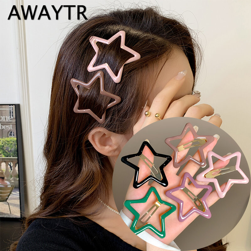 AWAYTR 5 Pcs Hollowed Star Hair Clips Star Snap Hairpins Sweet Headpiece Hair Barrettes Hair Accessories for Girls Dropship