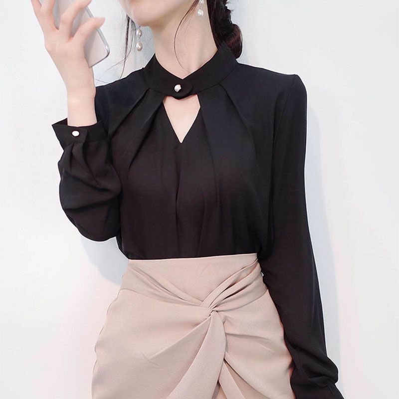 White Chiffon Shirt Tops Women's Spring New Long Sleeve Hollow Out Button Solid Loose Elegant Blouse Temperament Fashion Clothes