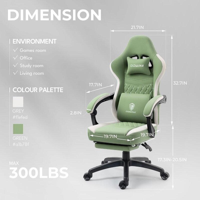 Krzesło do gier Dowinx Krzesło komputerowe z oddychającego materiału z poduszką sprężynową kieszenią, wygodne krzesło biurowe z podkładką żelową