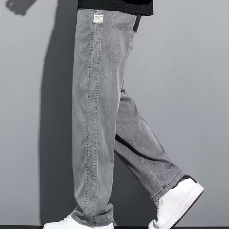 Casual Men Trousers Japanese Style Wide Leg Men's Sweatpants with Side Pockets Drawstring Waist Solid Color Gym for Jogging
