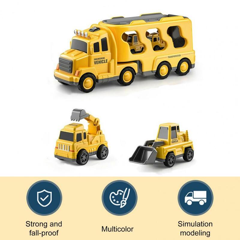 Educational Truck Toy Double Layers Drive Construction Vehicle Toy with Music Light Movable Joints Pull Back Cars Funny for Boys