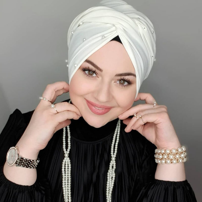Moda musulmana perla nera Modal Hijab Undercap Abaya Hijab per donna Abaya Jersey Head sciarpa Dress donna turbanti turbante Cap