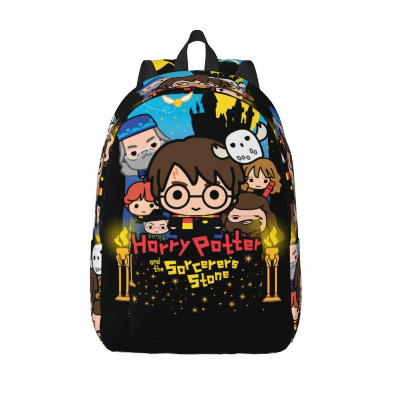 Potter dos desenhos animados e mochila de pedra do feiticeiro, sacos de livros do estudante do ensino médio, mochila para adolescentes com bolso