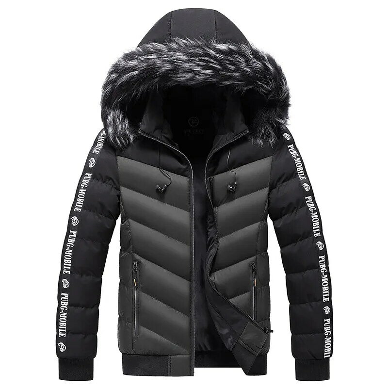 Winter Youth Park Casual Warmth Thickened Waterproof Fur Collar Hoodie Slim Contrast High Quality Jacket