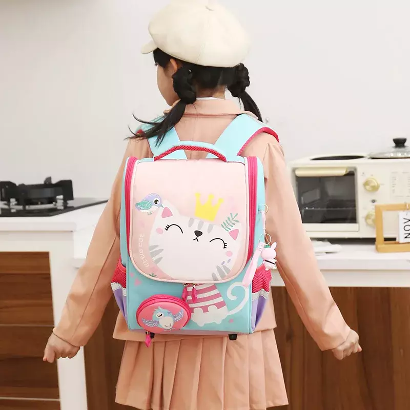 Женские рюкзаки для начальной школы с мультяшным рисунком для девочек, школьная сумка с милым котом, Детский рюкзак с динозавром для мальчиков