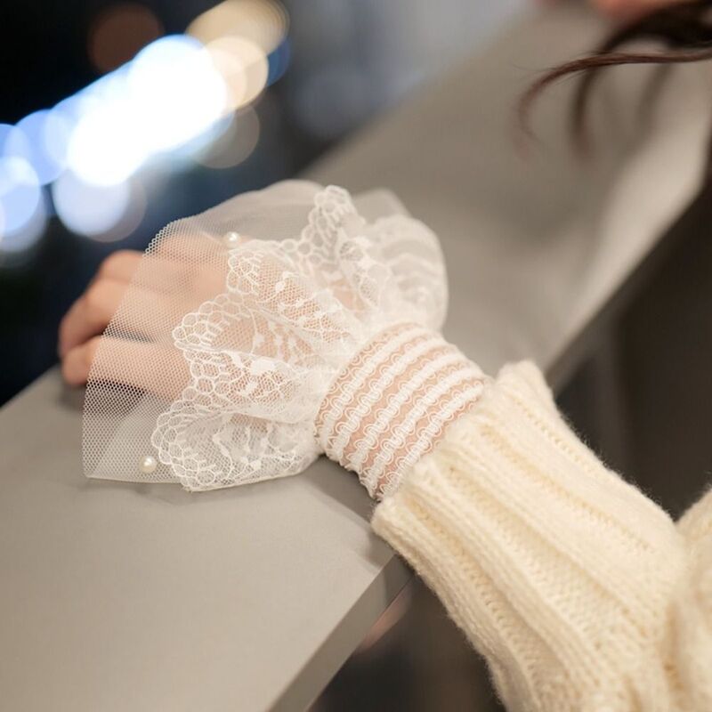 Кружевные перчатки с накладными рукавами, кружевные манжеты, накладные манжеты, весна-осень