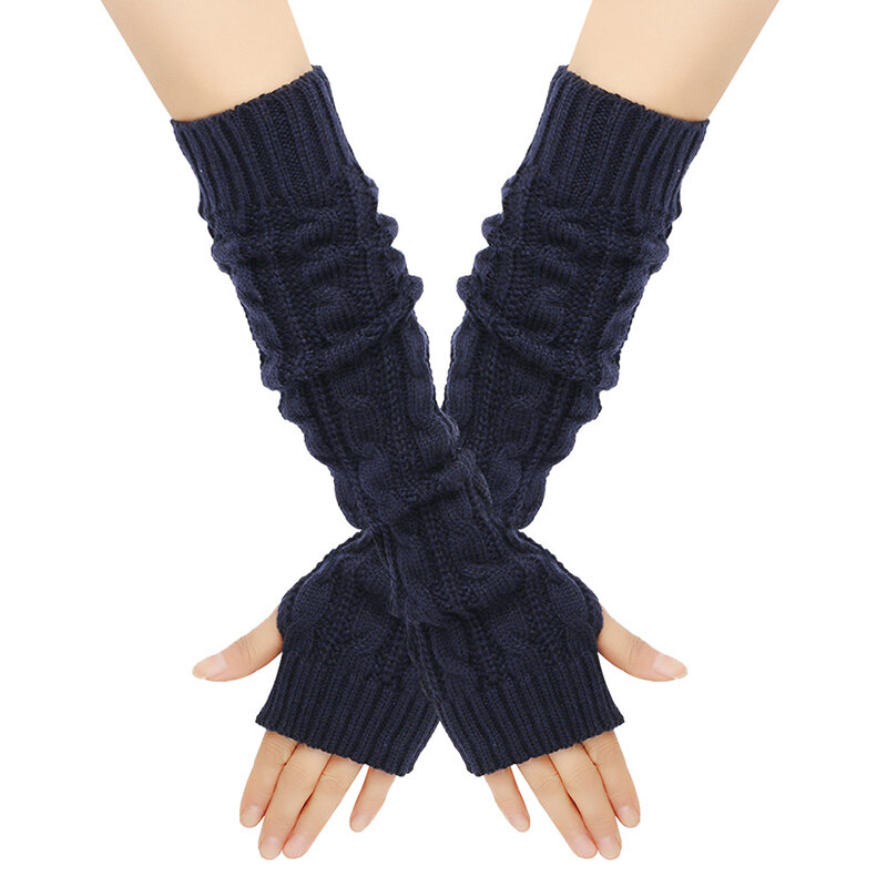 Вязаная Шерстяная длинная перчатка с открытыми пальцами на осень и зиму, теплые Утепленные перчатки для защиты рук и запястья, перчатки с открытыми пальцами в стиле панк