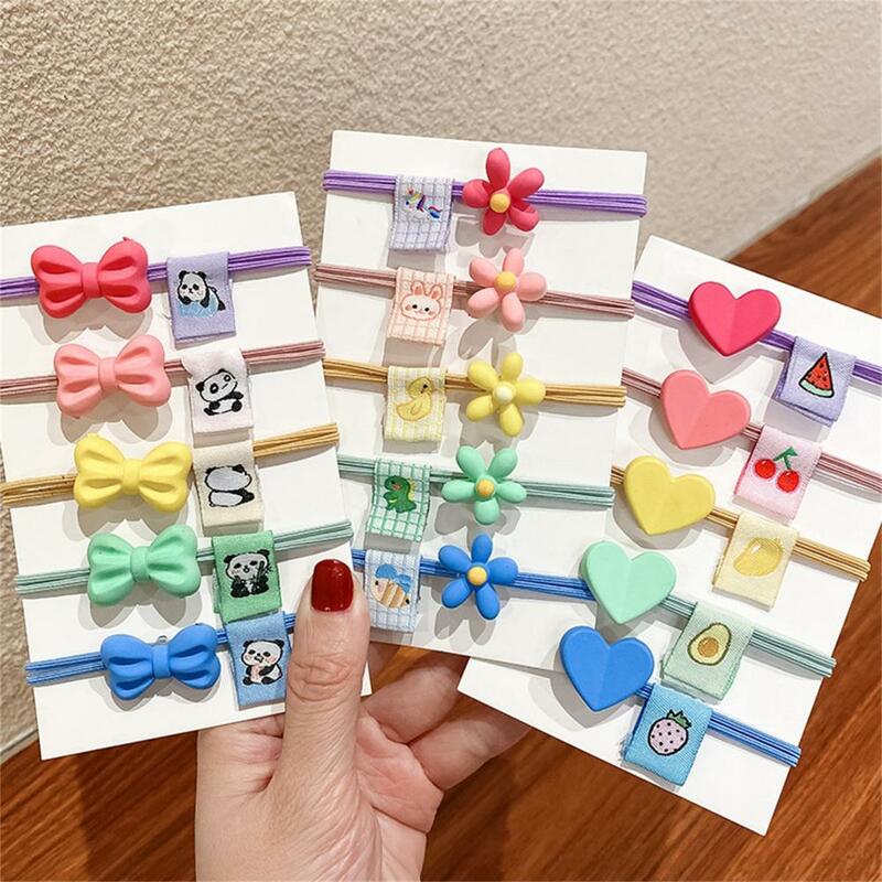 Hair Band Candy Color Tight Elastic Hair Accessories Ponytail Holder Adorable Bowknot Flower Love Heart Hair Rope For Girls