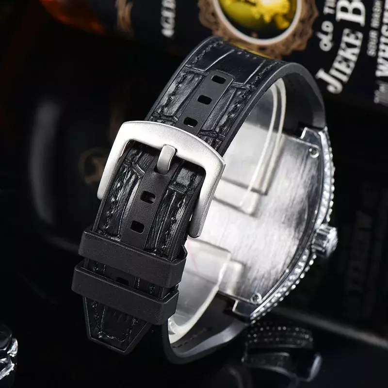 Gorąca wyprzedaż męski luksusowy zegarek diamentowy oblodzony wodoodporny kwarcowy zegarek na rękę niebieski pasek silikonowy na imprezę Casual