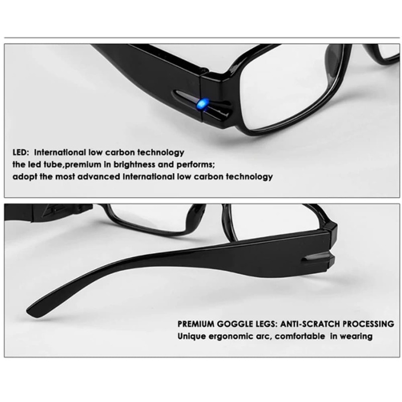 Kacamata Baca Multi Kekuatan LED Kacamata Uniseks Pria Wanita Kacamata Diopter Kaca Pembesar Menyala Malam Kacamata Presbyopic