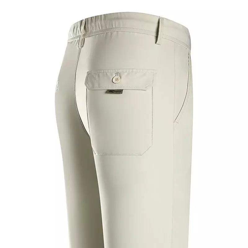Pantalones largos de seda de hielo para hombre, pantalón holgado de estilo fino, secado rápido, tubo recto, cintura elástica, blanco roto, informal de negocios, 2023
