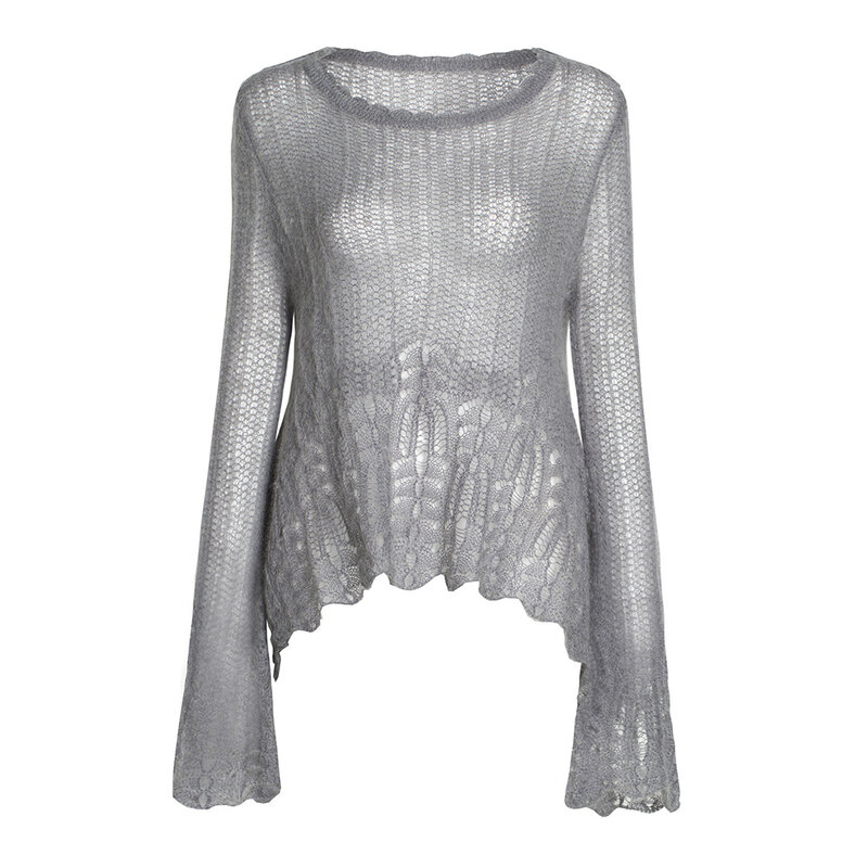 Suéter de punto transparente para mujer, Jersey fino, básico, coreano, calado, talla grande, SA171S50, novedad de otoño, 2020
