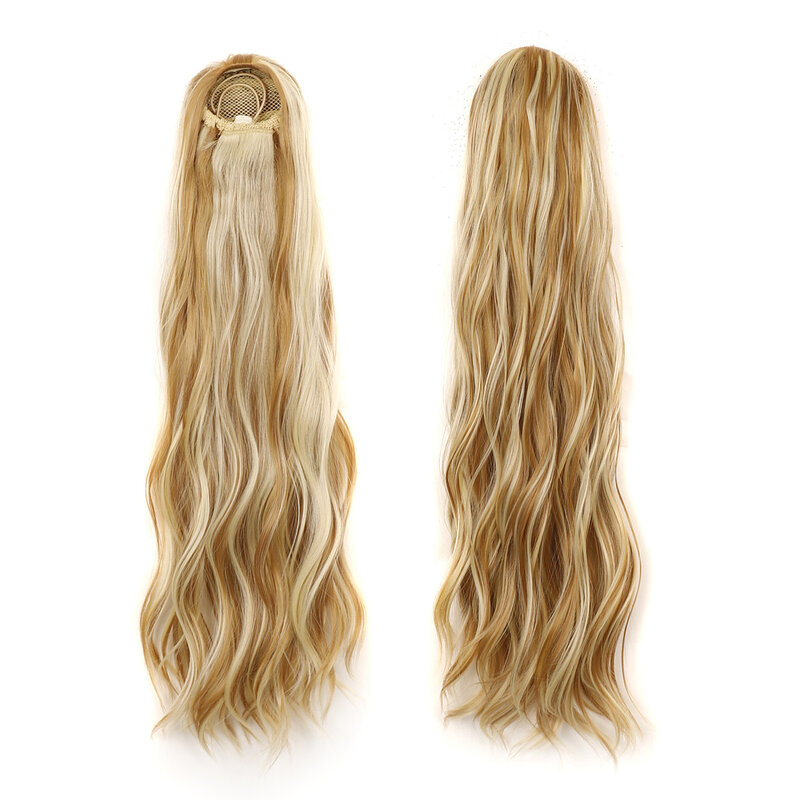 Drawstring Net Synthetic Ombre Curly Hair Ponytail Extensions Claw in Fake Pony tail Tail Hairpiece Long Clip in Blonde Wavy Wig
