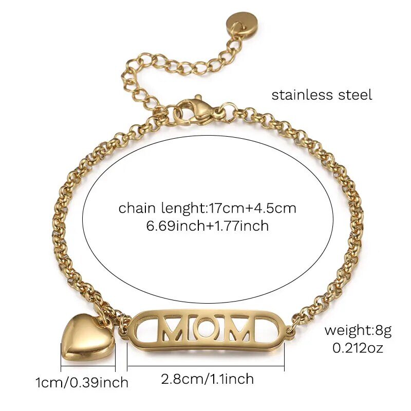 Welmag Mother's Day Bracelet Fashion Mon Mama Bracelet Chain Stainless Steel Mother Bracelet 2024 Suprise Gifts