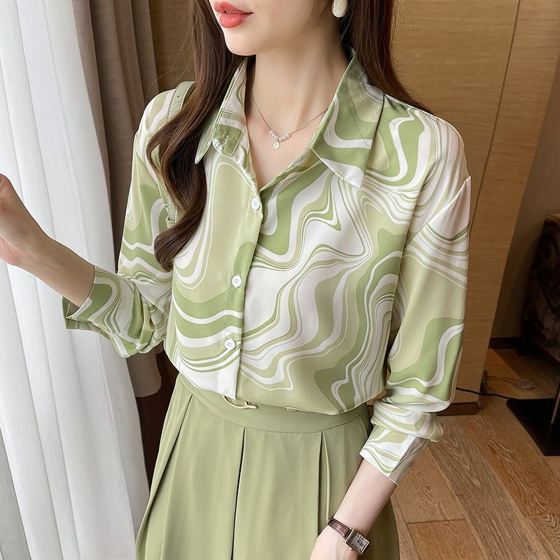 Primavera autunno moda elegante Polo collo a maniche lunghe camicetta Casual Versatile occidentale tinta unita abbigliamento sciolto camicie da donna