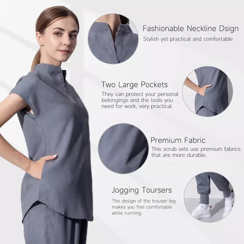 Unisex cor sólida vestido cirúrgico com bolso v-Neck corredores, esfrega ternos para as mulheres, Pet Hospital Uniforme Set, preço de atacado