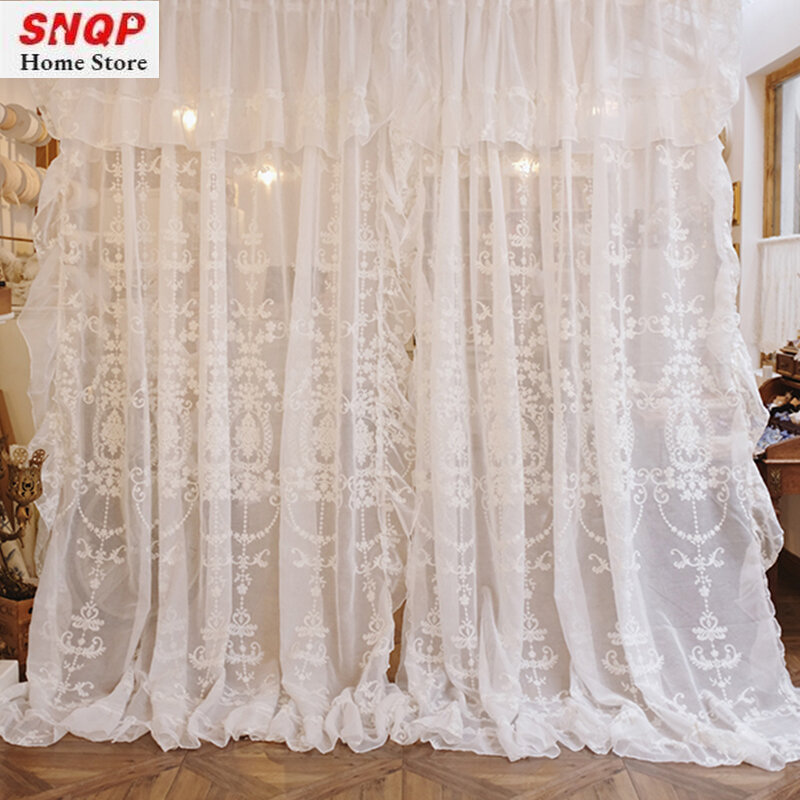 Cortinas de lujo de encaje de tul blanco Retro europeo para sala de estar, comedor, dormitorio, bordado, transparente, balcón, ventana, opaco personalizado