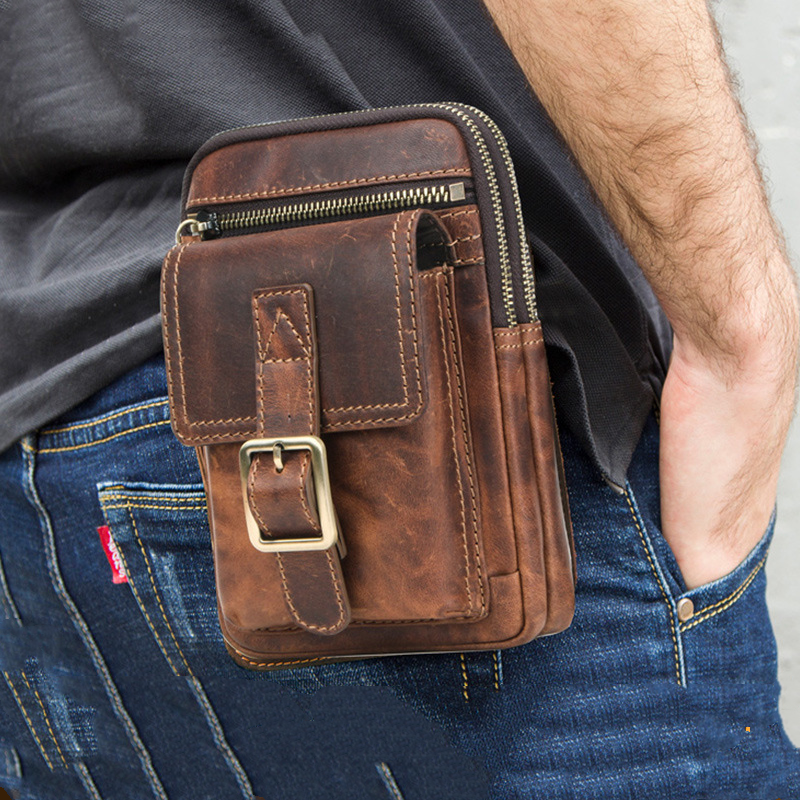 Мужская поясная сумка из натуральной кожи, чехол для телефона, маленькая нагрудная сумочка на ремне через плечо