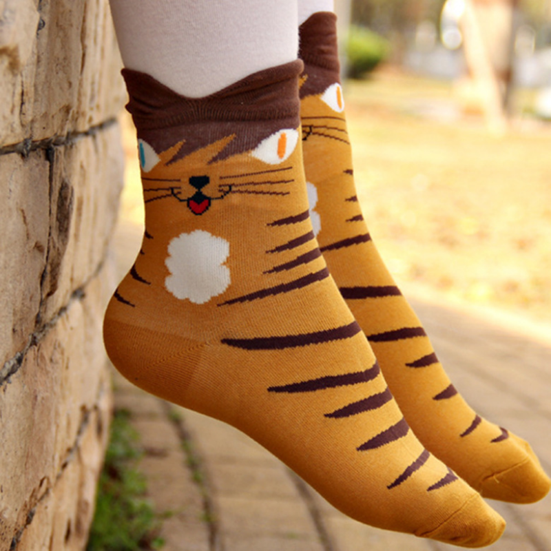 Harajuku kot kreskówkowy skarpetki damskie bawełniane skarpetki wyroby pończosznicze wiosna lato 3D Kitten Funny Sox moda pończochy odzież akcesoria