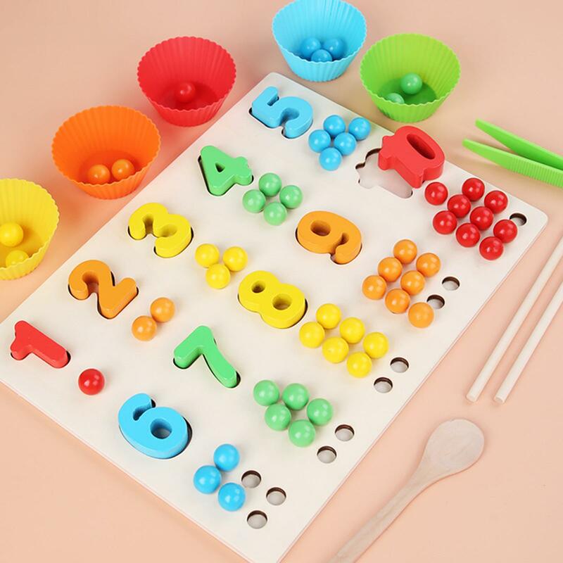 Mainan matematika pendidikan Puzzle nomor permainan manik-manik kayu warna terang untuk
