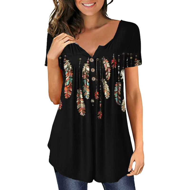 女性用半袖シャツ,花柄のヴィンテージブラウス,ゆったりとしたボタン,カジュアルスタイル,大きいサイズ,夏