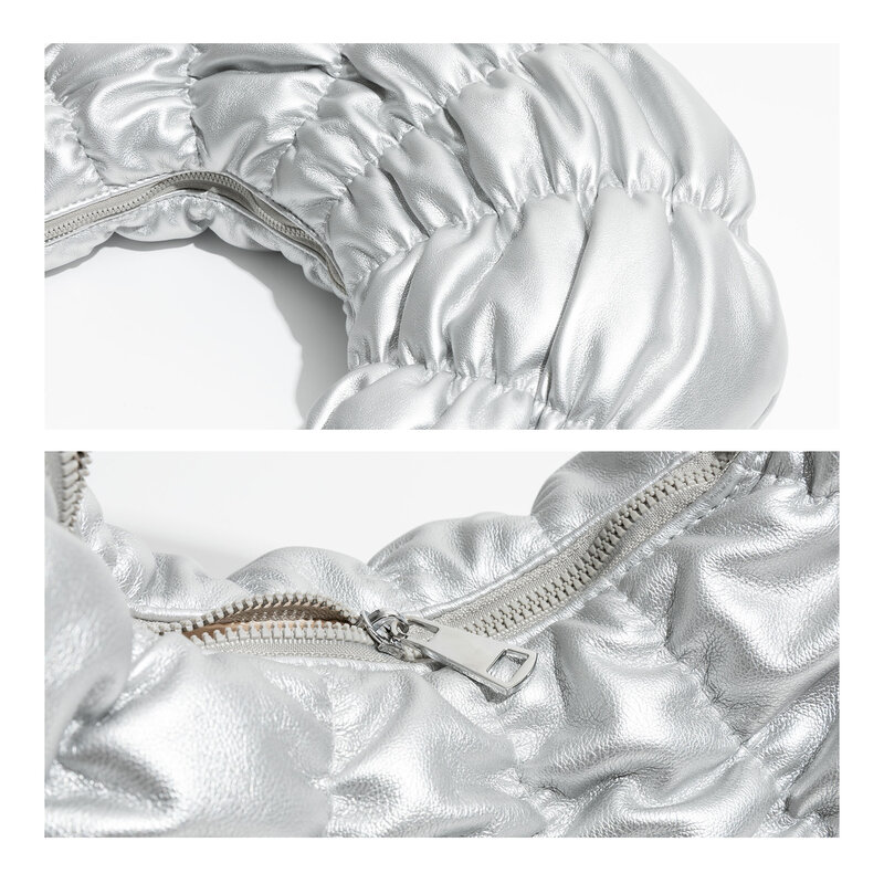Mabula Silber plissiert wolkige Form Mode Shouder Geldbörse für Frau Pu Leder solide stilvolle Top Griff Handtasche Damen Hobo Tasche