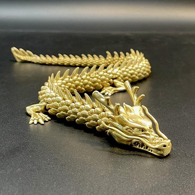 Naga emas dengan sendi dapat digerakkan, hiasan meja patung zodiak Cina, koleksi Naga 3D tahan lama