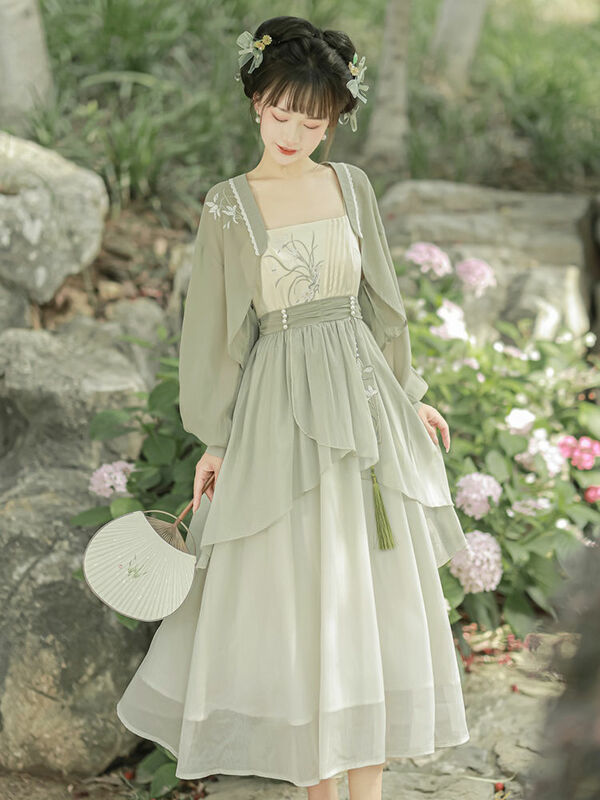 Conjunto de vestido Hanfu tradicional chino para niña, ropa Retro de Hada, manga larga mejorada, primavera y otoño, 2023