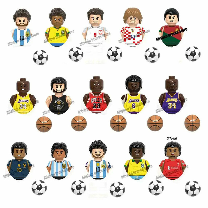Mini Action Figure Building Blocks para Crianças, Football Star Series, Personagens Brinquedos, Presentes