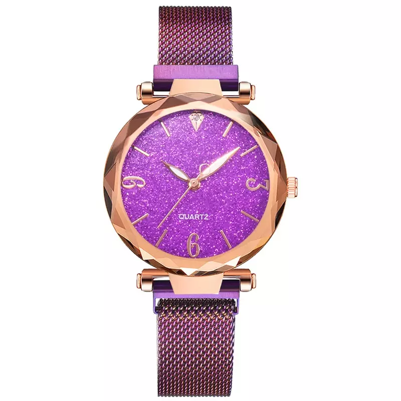 Reloj magnético de lujo para mujer, pulsera de malla con cielo estrellado, color oro rosa, 2024