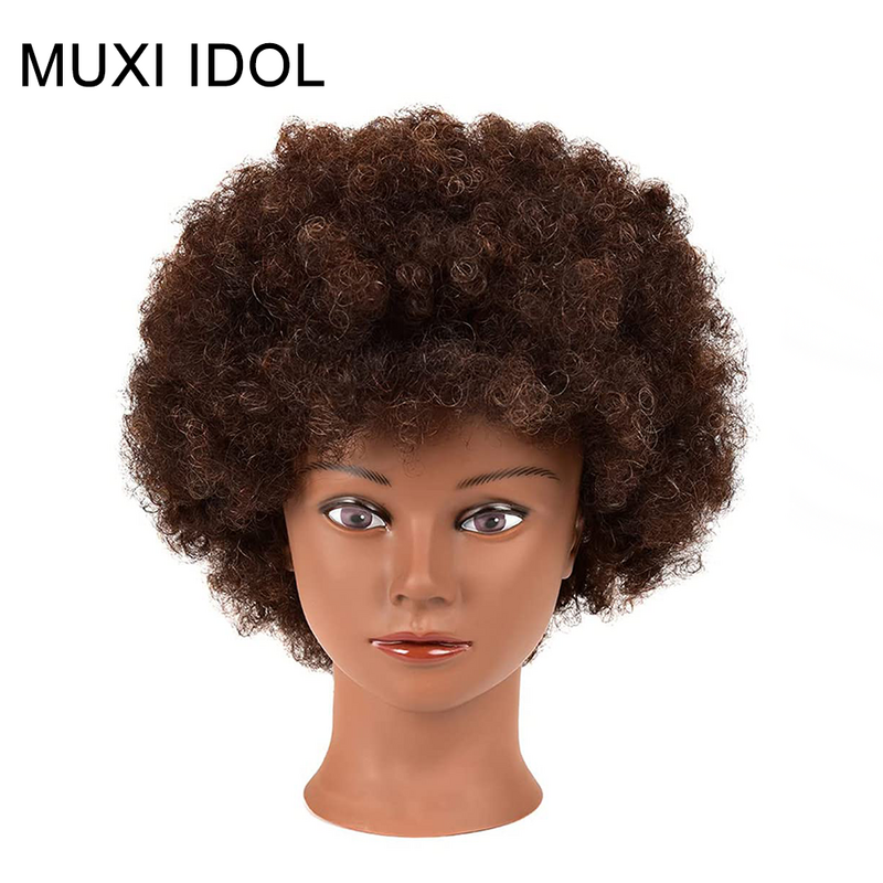 Tête de mannequin afro pour la pratique des cornrows et des tresses, tête de poupée, cheveux tressés, tête d'entraînement, tête de style, 100% vrais cheveux, 6 po