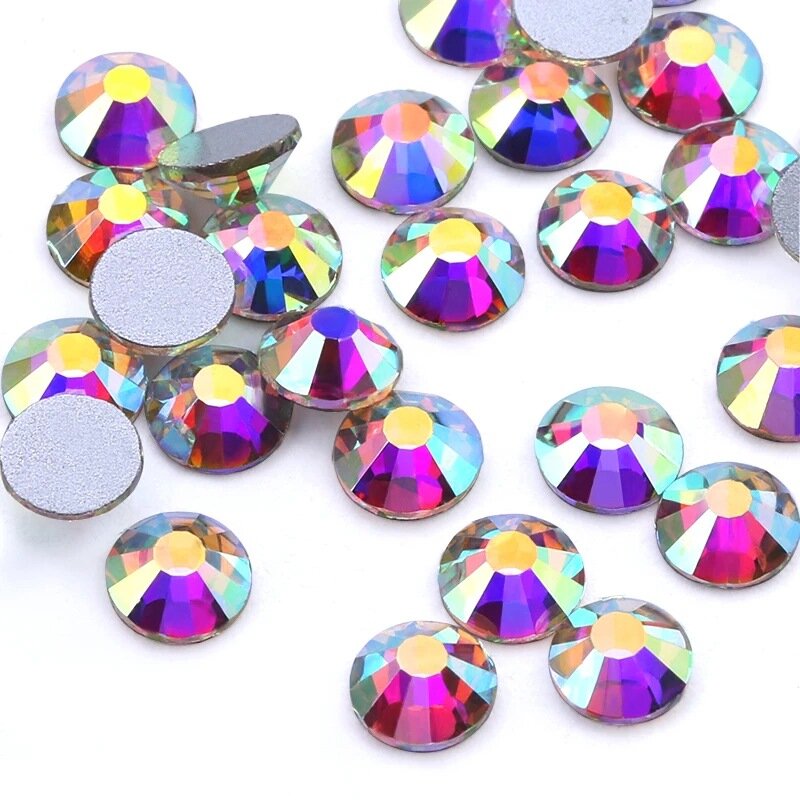 Crystal AB Glass Nail Art Decorations ss3 ss4 ss5 ss6 ss8 ss10 ss16 ss20 ss30 ss34 ss50 Glass Non HotFix Nail Art Rhinestones