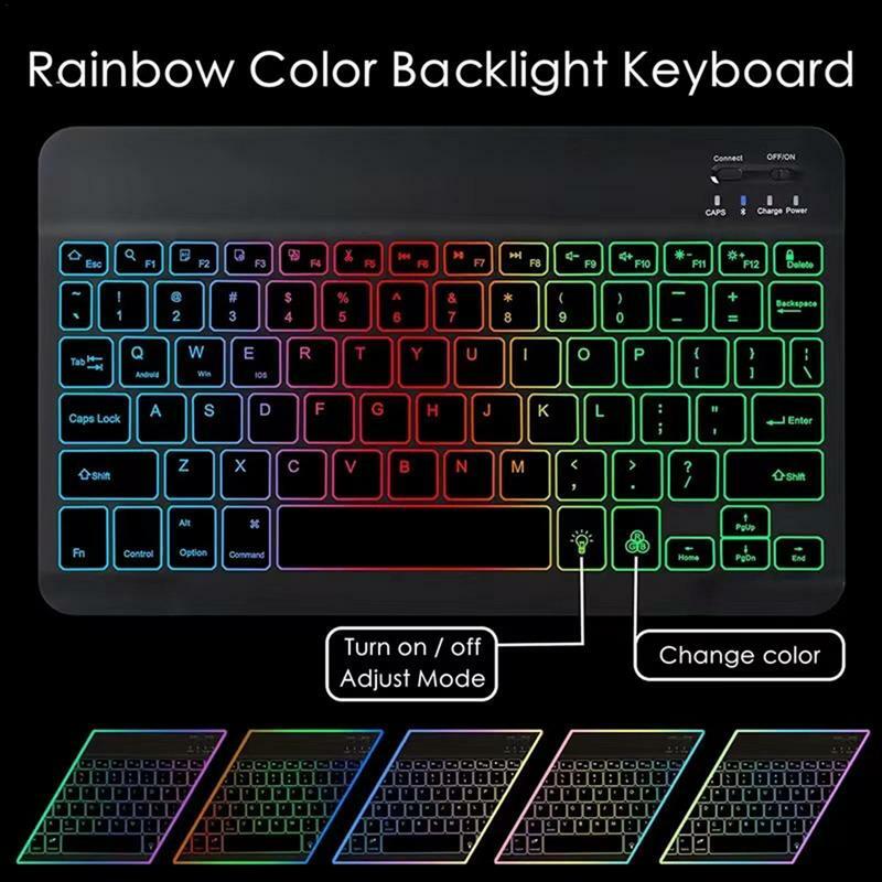 Tablet Keyboard portabel 10 inci, Keyboard Tablet bercahaya Ultra ramping warna-warni Keyboard Multi perangkat untuk PC Tablet komputer